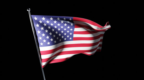 美国国旗被隔离在黑色背景上。图片下载