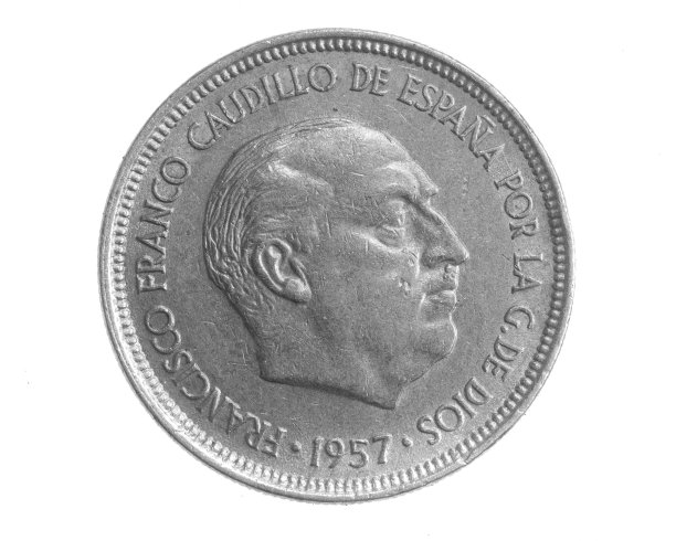 西班牙五枚硬币在白色孤立的背景上图片下载