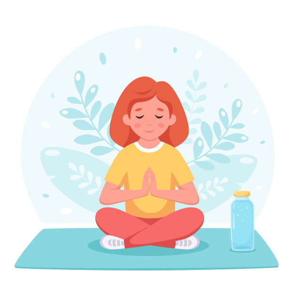 女孩以莲花的姿势冥想。体操，瑜伽和儿童冥想。矢量图图片下载