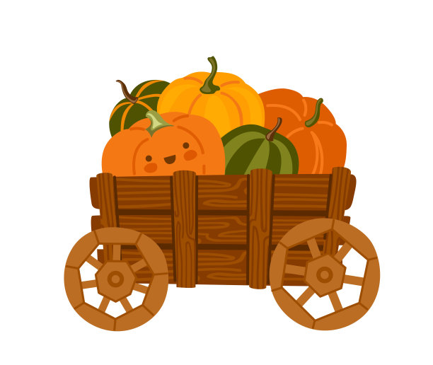 可爱快乐的南瓜车。秋天季节，秋天农贸市场。图片下载