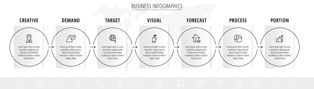 最小的图表。直线向量业务概念7步走、选项、标签。平面模板与七种方式的图表，流程图，图表图片下载
