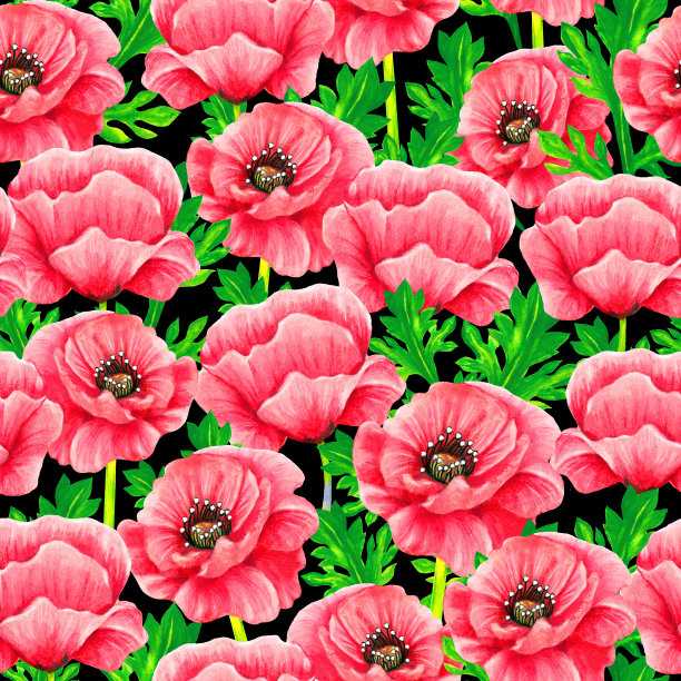 罂粟花水彩无缝模式图片下载