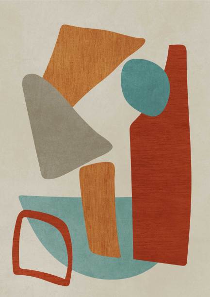 抽象的形状艺术与木材和石头的纹理。现代斯堪的纳维亚艺术印刷，海报和卡片。图片下载