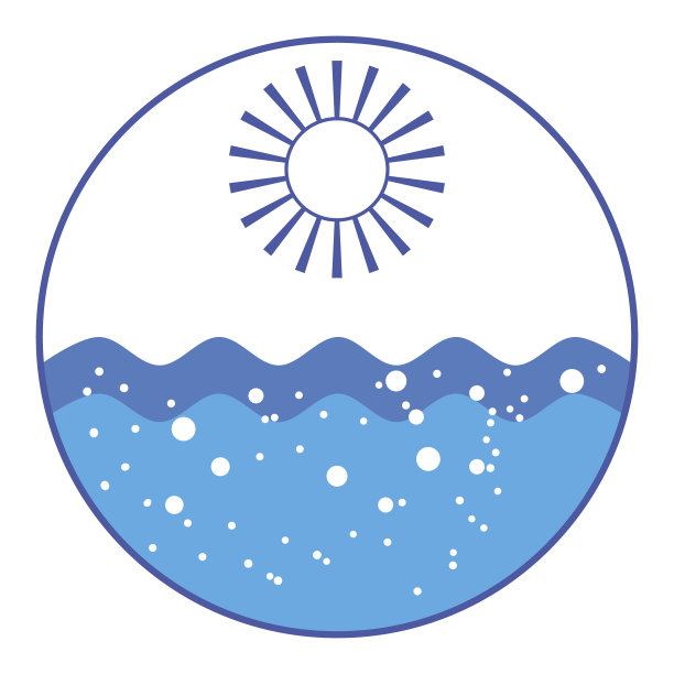 圆形海洋标志与海浪和阳光与射线图片下载