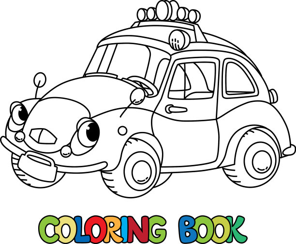 有趣的小型复古警车涂色书图片下载