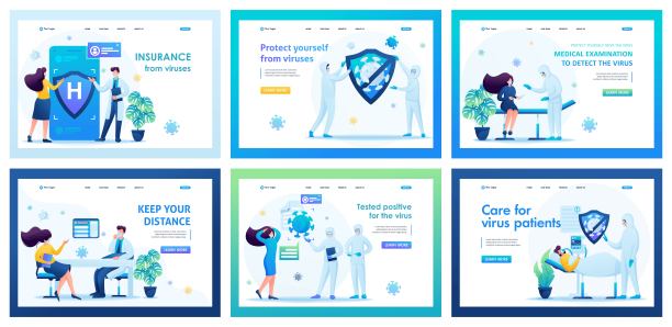 着陆页的收集。疫情期间医务人员的工作、病人的护理、病人的接待、检查。2 d字符图片下载
