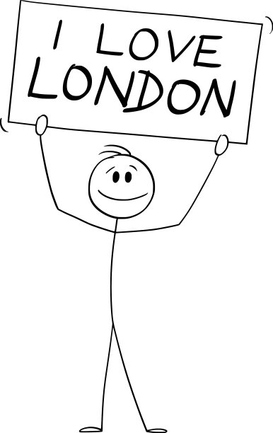 人拿着我爱伦敦标志的卡通棒图片下载