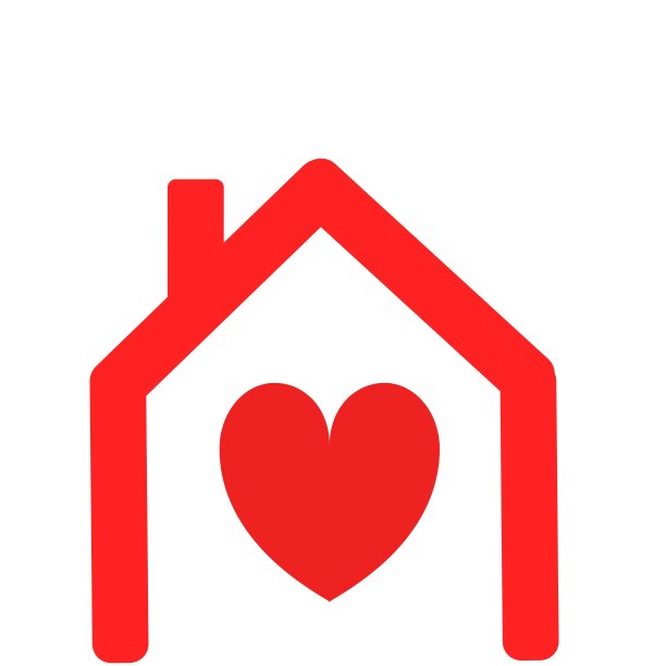房子的形状与一个红色的心在它的中心-插图图片下载