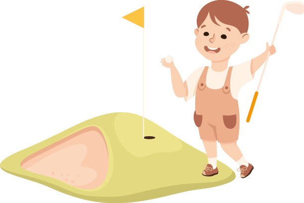 可爱的小男孩在草地上打高尔夫球图片下载