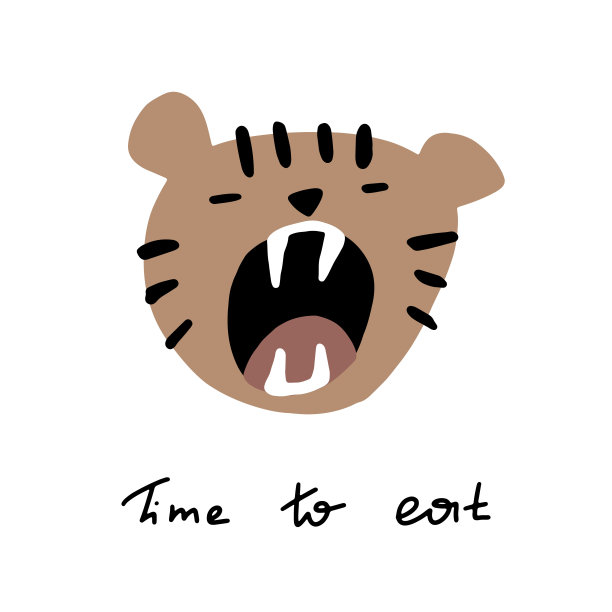 老虎张开的嘴。有时间。婴儿矢量插图在卡通风格的白色背景。印刷儿童t恤、卡片、海报。图片下载