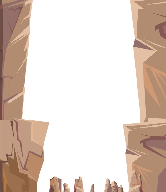 落基山峡谷。石岩石景观。垂直的框架。高耸的山峰和悬崖。孤立在白色背景上。说明向量图片下载