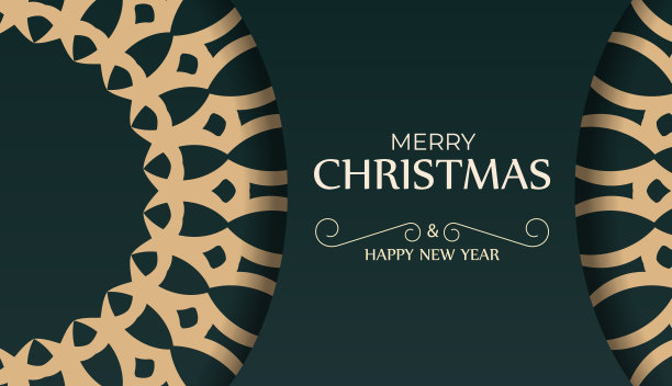 圣诞贺卡圣诞快乐在深绿色与冬季黄色装饰图片下载