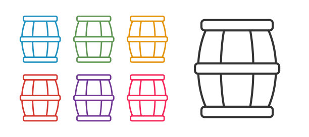 木桶与蜂蜜图标隔离在白色背景上。设置图标丰富多彩。向量图片下载