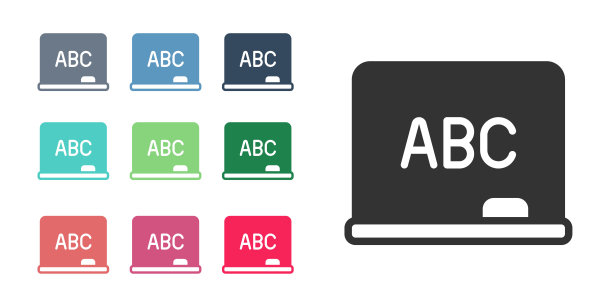 在白色背景上隔离的黑色黑板图标。学校的黑板上的迹象。设置图标丰富多彩。向量图片下载