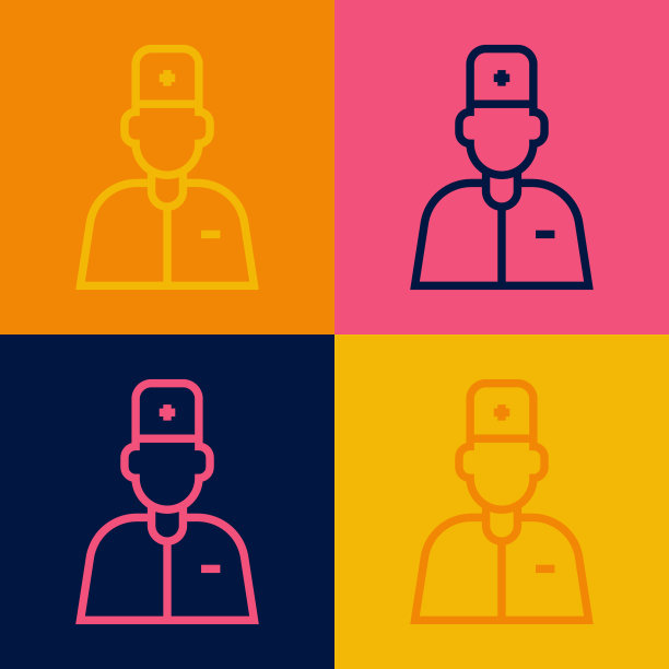 波普艺术线男医生图标孤立在彩色背景上。向量图片下载