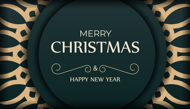 圣诞宣传册，圣诞快乐，深绿色，复古黄色图案图片下载