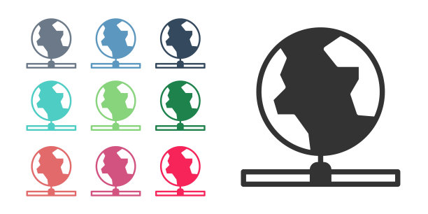 黑色全球科技或社交网络图标孤立在白色背景。设置图标丰富多彩。向量图片下载