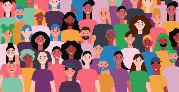 不同肤色的年轻男女-向量图片下载