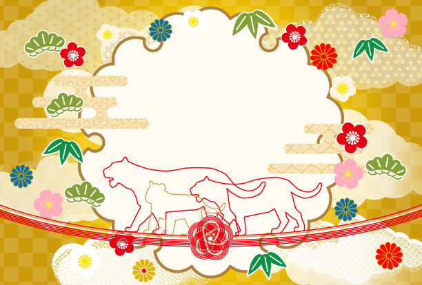 2022年虎年贺卡-日式图案老虎（作品中的文字是日语，意思是新年快乐）图片下载