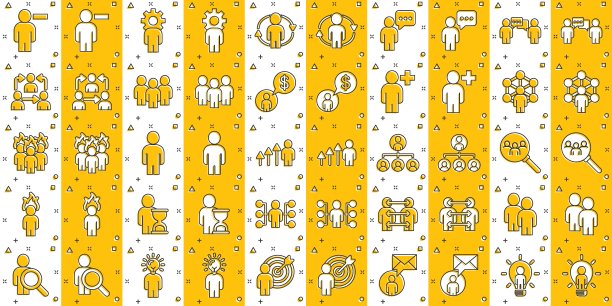 人们的领导偶像设定在喜剧风格。人卡通收集矢量插图的白色孤立的背景。用户团队合作飞溅效应的经营理念。图片下载