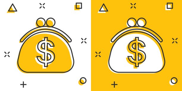 漫画风格的钱包图标。钱包卡通矢量插图在白色孤立的背景。财务袋飞溅效应的经营理念。图片下载