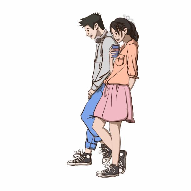 七夕情人节情侣互动插画元素图片下载