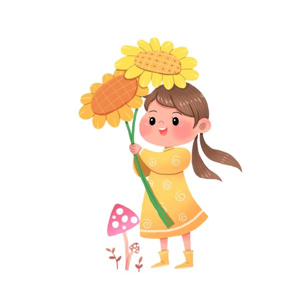 秋天女孩开心手举向日葵素材图片