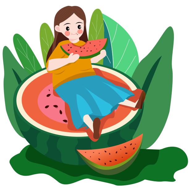 夏至女孩坐在西瓜上图片下载