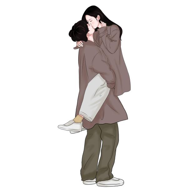 七夕情人节情侣互动插画元素图片下载