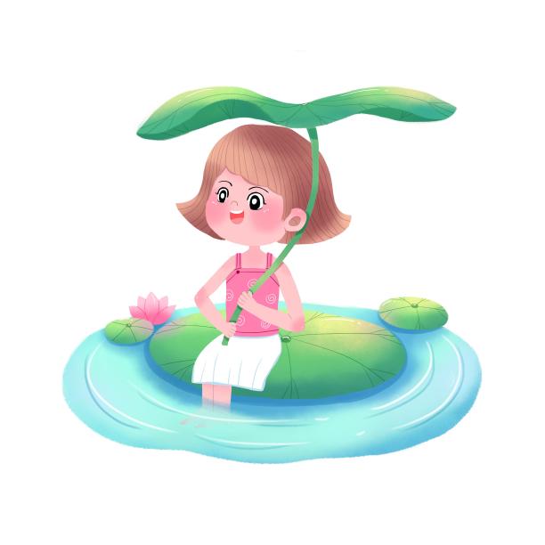 小清新女孩夏天荷塘避暑图片下载