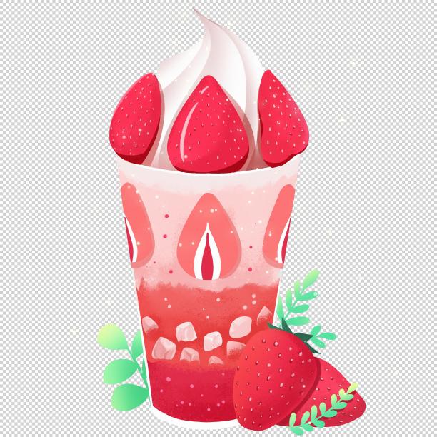 夏天节气卡通奶茶饮料草莓冰淇淋PNG素材素材图片