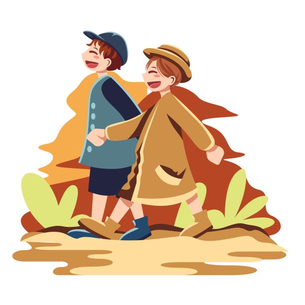 情侣在郊外郊游插画元素图片下载