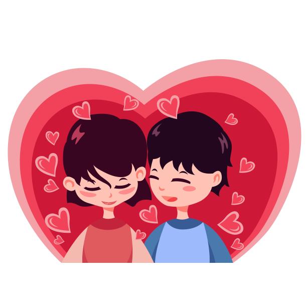 甜蜜青涩的情侣插画元素图片下载