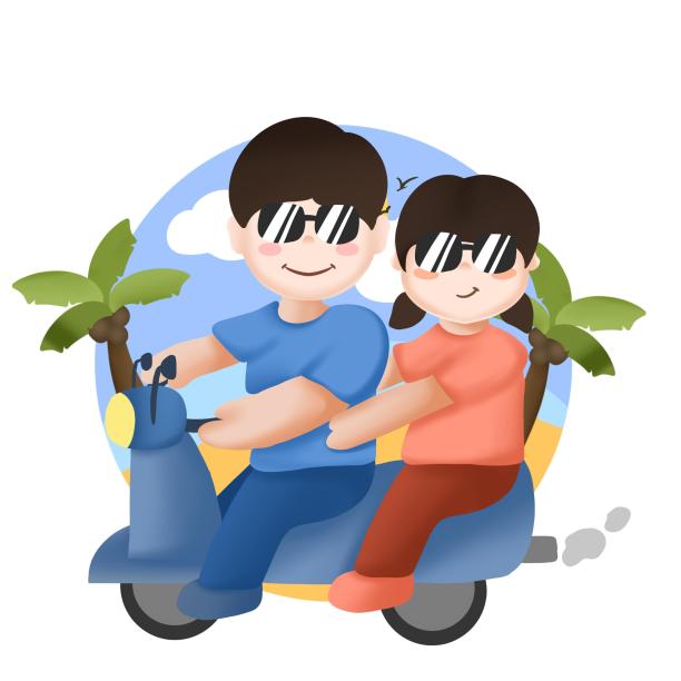夏日海滩情侣元素图片下载