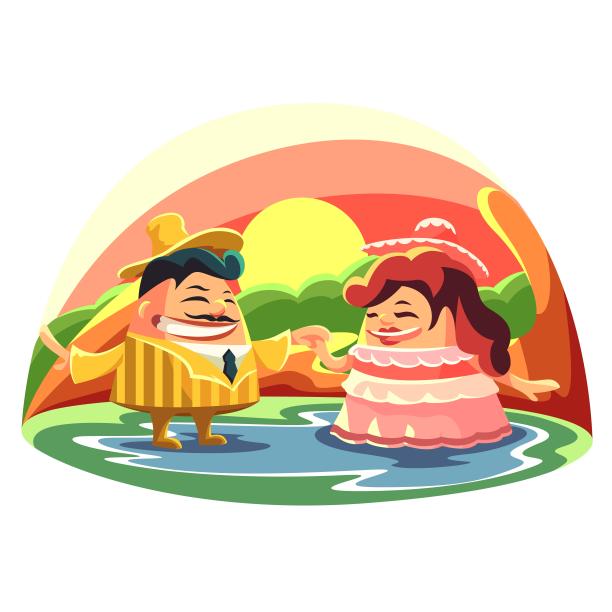 森林中跳舞的男女插画元素图片下载