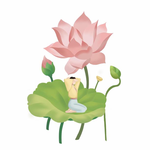夏天荷花和人创意组合素材图片