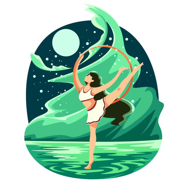 月下湖中跳舞的女孩插画元素图片下载
