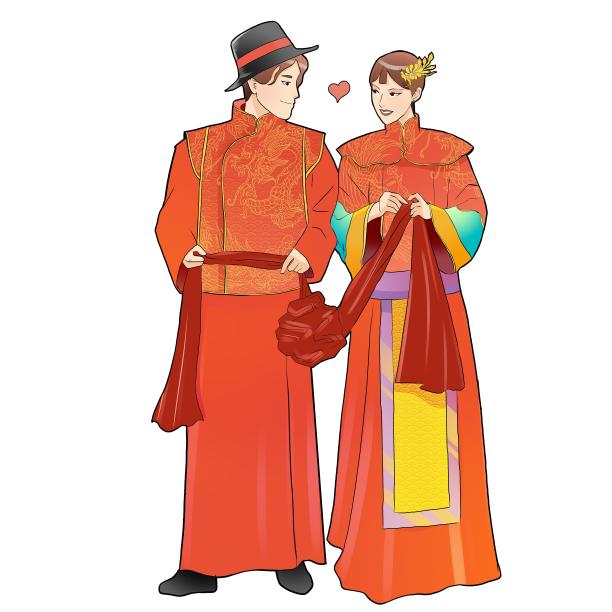 中式婚礼新郎新娘元素图片下载
