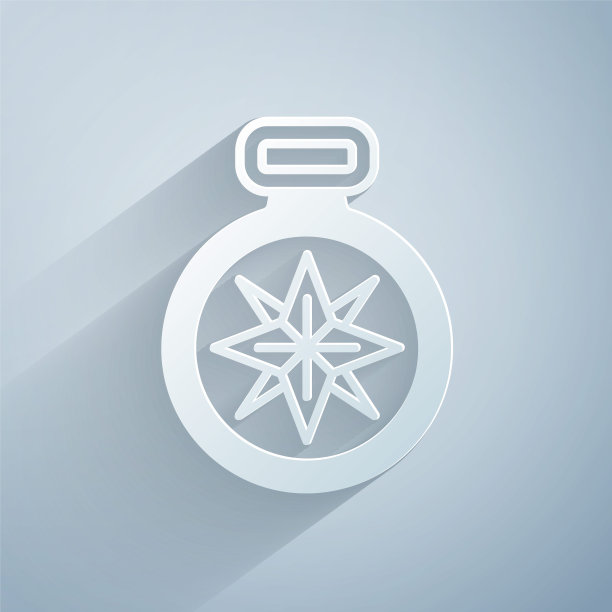 剪纸指南针图标孤立在灰色背景。Windrose导航的象征。风向玫瑰图信号。纸艺术风格。向量图片下载