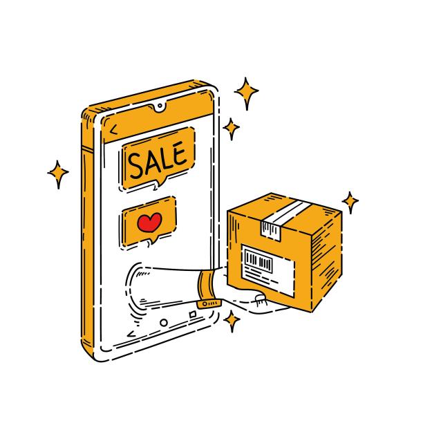 原创手绘线上购物快递到家图片下载