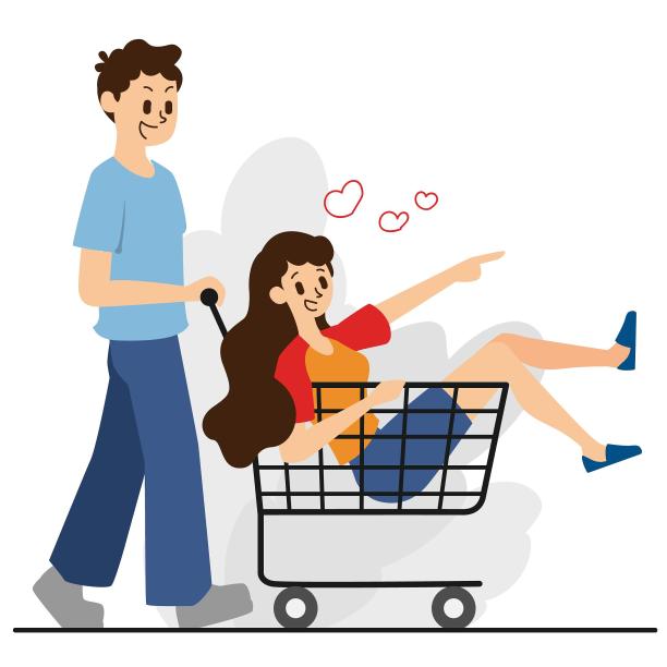 原创手绘购物情侣图片下载