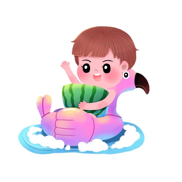 夏天小孩水里吃西瓜图片下载