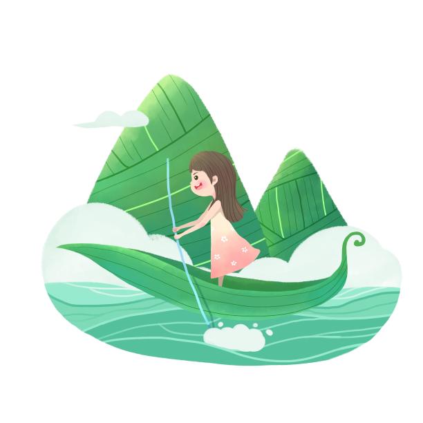 端午节女孩划粽叶船图片下载