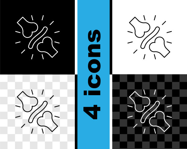 设置线关节疼痛，膝盖疼痛图标隔离在黑白，透明的背景。骨科医疗。关节和骨骼疾病，关节炎。向量图片下载