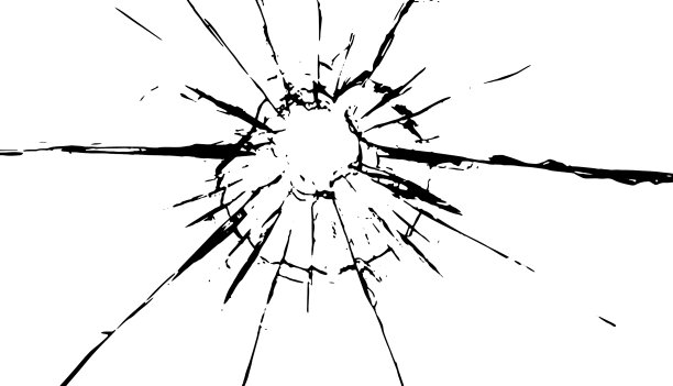 破碎的玻璃裂纹，玻璃上的弹痕抽象图片下载