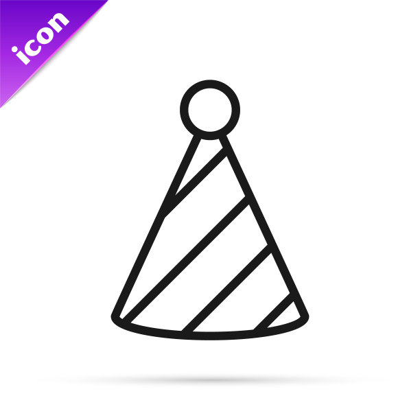 黑线帽图标孤立在白色背景。生日帽。向量图片下载