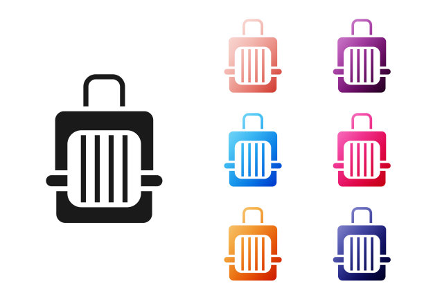 黑色宠物手提箱图标隔离在白色的背景。动物，狗和猫的载体。动物的容器。动物运输箱。设置图标丰富多彩。向量图片下载