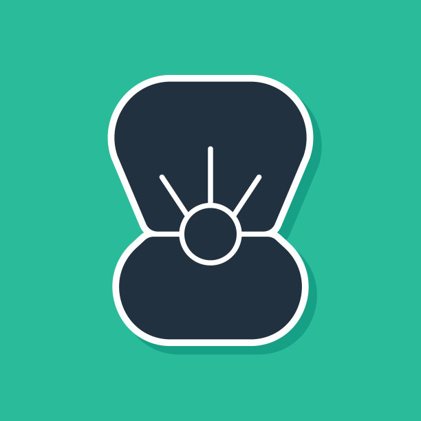 蓝色自然开放贝壳与珍珠图标隔离在绿色背景。扇贝贝壳。海贝的迹象。向量图片下载