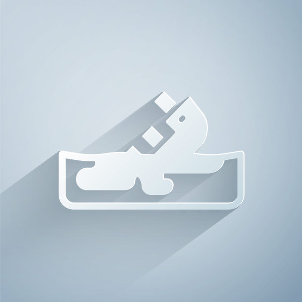 纸切割失事的油轮船舶图标孤立在灰色背景。石油泄漏事故。油轮。污染环境的概念。纸艺术风格。向量图片下载