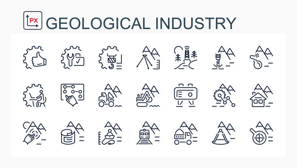 一组向量线性图标。地质工业，矿业。图片下载